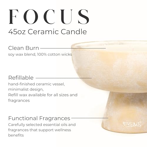 Blueme Focus Candle | Eucalyptus & Lime | 6 Wick - Refillable Wellness Candle with Essential Oils, Hand Finished & Poured ...