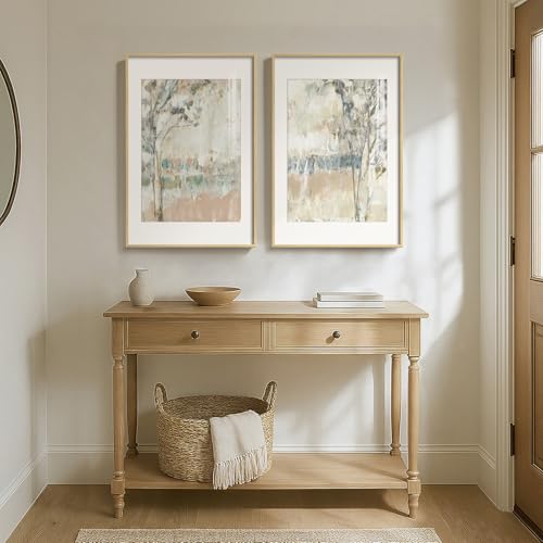Framed Neutral Abstract Landscape Wall Art for Bedroom, Set of 2 Tree Canvas Large Artwork for Living Room Walls, Modern N...