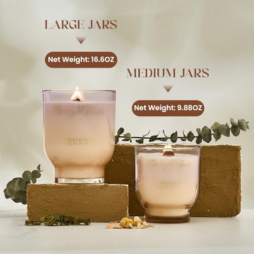 M&SENSE 9.88oz Natural Soy Wax Jar Candle with Wooden Wick | Moonlight Tuberose Scent | 55-Hour Burn & Long-Lasting Burn |...
