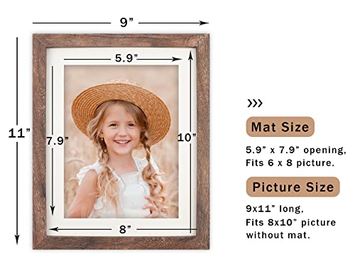 ORIVAN 8x10 Picture Frame Wood Display Picture 6x8 with Mat or 8x10 without Mat Distressed Brown Photo Frame for Wall and ...