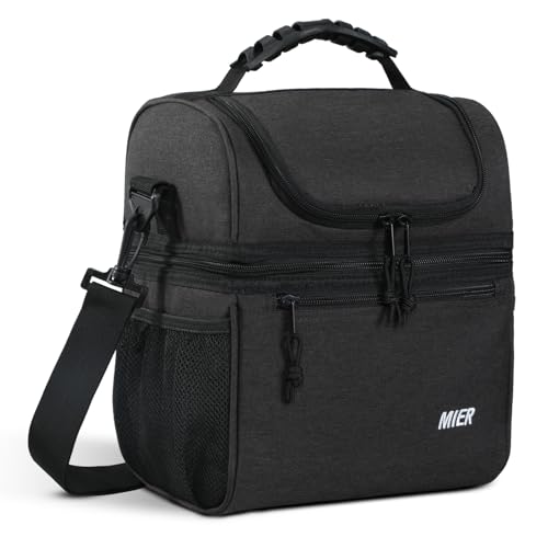 MIER 2 Compartment Lunch Bag for Men Women, Leakproof Insulated Cooler Bag for Work, Dark Grey, Medium