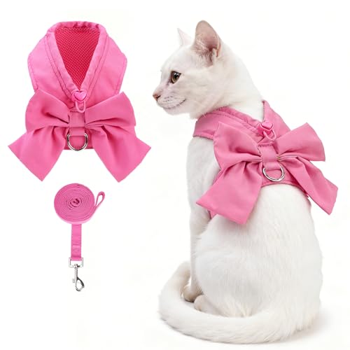 KOOLTAIL Cute Cat Harness and Leash Set with Bowtie, Small Dog Vest Harnesses for Girl Outfit, Step in No Pull Soft Mesh P...