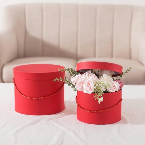 Soul & Lane Round Flower Boxes with Lids: Set of 3 Large Gift Boxes for Flowers and Bouquets, Cardboard Cylinder Gift Box ...