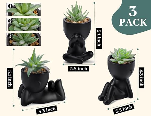 Der Rose 3pcs Fake Succulents Plants Artificial for Black Bathroom Bedroom Home Living Room Halloween Decor Aesthetic Indoor
