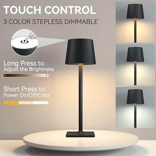 Yogaret 2 Pack Rechargeable Table Lamps,Cordless Lamp with 6000mAh Battery Operated, Portable Indoor/Outdoor Table Lamp fo...