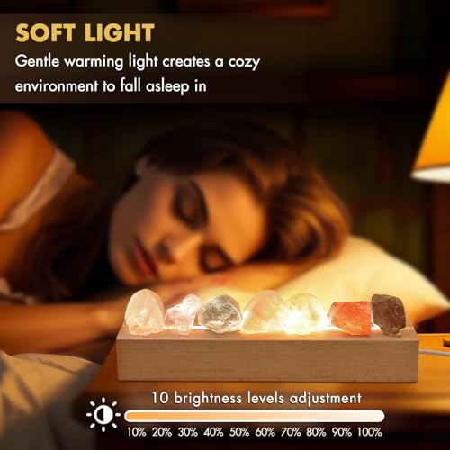 HYAMVOR Healing Crystal Night Light,7 Chakra Stones Bedside Lamp,Mood Light with Wooden LED Light Base,Healing Stones Posi...