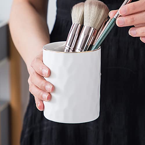 Aewill Ceramic Pen Holder Stand Cup Pencil Holder Organizer Makeup Brush Holders for Home Office Desk (White)