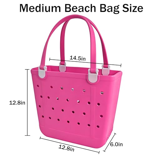 Juyeesm Medium Beach Bag, Waterproof Rubber Beach Bag, Washable Open Tote Bag Durable Tote Travel Bags for Outdoor Sport