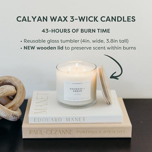 Calyan Wax Co. Seaside & Citrus 3 Wick Scented Candle - 43 Hour Burn - Luxury 3 Wick Soy Candles - Non Toxic Soy Wax Candl...