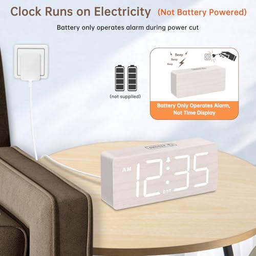 DreamSky Wooden Digital Alarm Clock for Bedroom - Desk Clock for Living Room with Large Numbers, Dimmer, Loud Alarm for He...