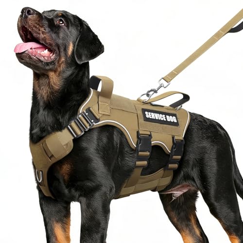 MOOGROU Service Dog Vest and Leash Set,Heavy Duty Tactical Dog Harness with Metal Buckles for Large Dogs,Adjustable No-Pul...