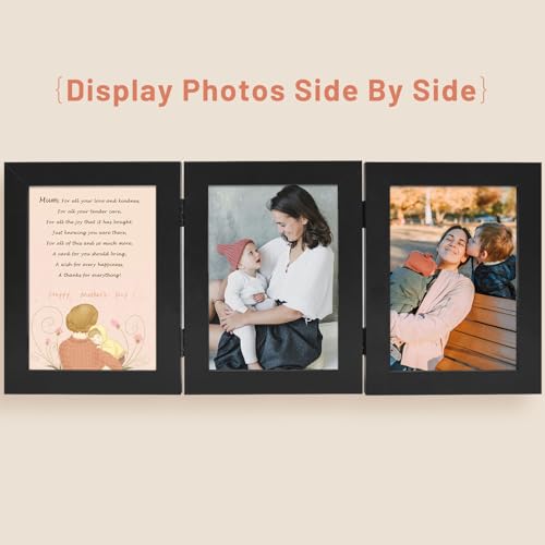 Golden State Art, 5x7 Three Picture Frame Trifold Hinged Photo Frame with 3 Openings, Desk Top Family Picture Collage, wit...