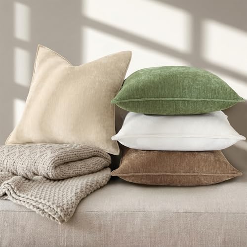 decorUhome Summer Couch Throw Pillow Covers 18x18 Set of 2, Decorative Soft Velvet Modern Cozy Chenille Pillow Cases with ...
