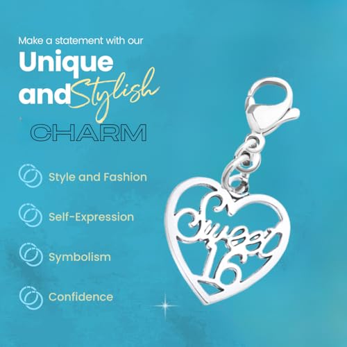 Infinity Collection Sweet 16 Clip-On Charms for Bracelets, Backpacks & Zippers – Stainless Steel Heart or Crown Design – E...