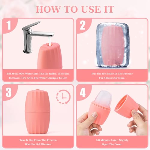 2 PACK Reusable Cube Silicone Mold Ice Roller For Face Cold Therapy Facial Massage Roller (Pink + Blue)