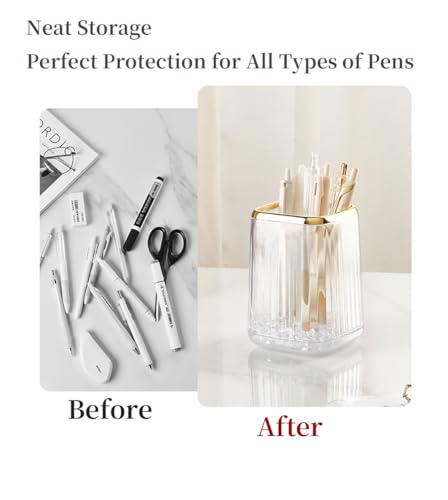 Yoohailor Acrylic Pen Holder, Cute Clear Desk Organizer for Pencils, Makeup Brushes Toothbrushes Storage Cup with Striped ...