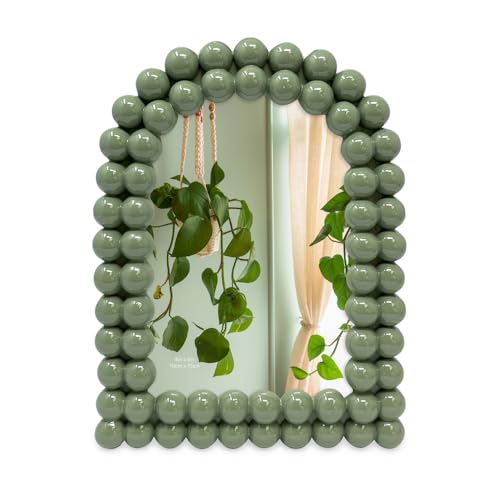 Isaac Jacobs 4x6 Glossy Rosemary Green Double Bauble Arch Photo Frame with Black Fabric Easel, Tabletop, Wall-Mountable, S...