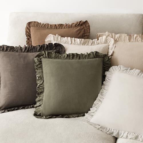 Foindtower Set of 2 Decorative Soild Fringe Ruffle Throw Pillow Covers Soft Boho Farmhouse Cushion Cover Cozy Accent Retro...