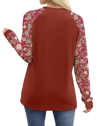 WIHOLL Long Sleeve Shirts for Women Color Block Raglan Tops Casual Crewneck Basic Tees Fall Clothes 2026 Fashion