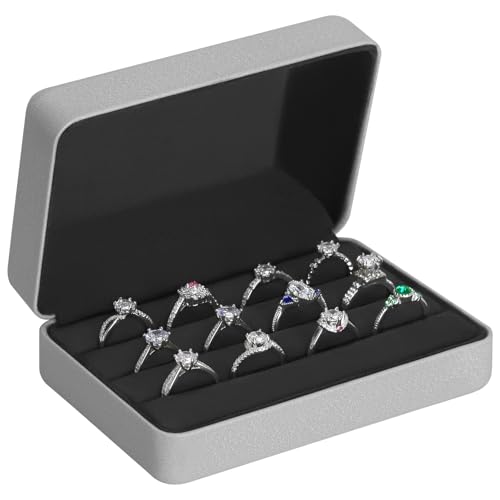 KUKUVR Velet Ring Storage Box for Multiple Rings, Travel Jewelry Stud Earrings Holder Case, 3 Slot Portable Ring Display O...