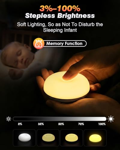 Geecent Baby Night Light, 0 Blue-Light Nursery Egg Light for Breastfeeding, Flip Design, Soft BPA Free, 3 Colors & Dimmin...