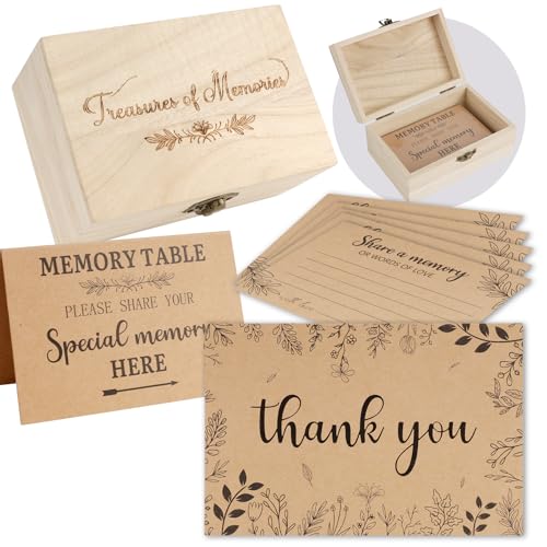 Lebsitey Share A Memory Card for Celebration of Life Decorations- 50 Pcs Memory Cards with Wooden Box for Funeral Graduati...