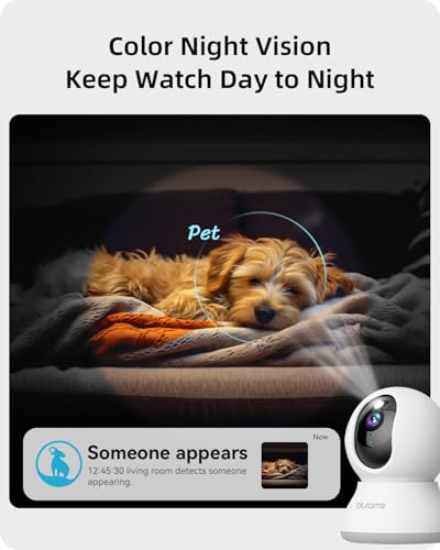 Security Camera 2K, blurams Baby Monitor Dog Camera 360-degree for Home Security w/Smart Motion Tracking, Phone App, IR Ni...