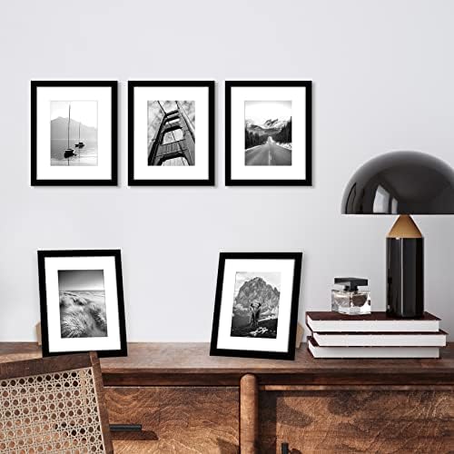 Americanflat 8x10 Picture Frame with Polished Plexiglass - Set of 5 - Use as 5x7 Frame with Mat or Display 8x10 Photo With...