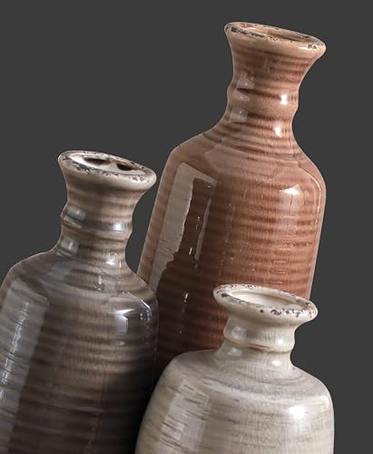 Ceramic Vases Set of 3, Neutral Rustic Farmhouse Vases Home Decor Decorative Flower Vase Modern Boho Pampass Vase for Tabl...