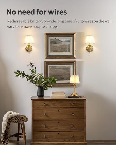 KDG Cordless Wall Sconces Set of 2, Small Wireless 5200mAh Rechargeable Battery Fabric LED Wall Lamps, Portables Lightings...
