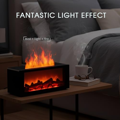 Fireplace Diffusers with 3 Essential Oils Set,Color Flame Aroma Essential Oil Diffuser with Remote Control,300ml Small Hum...