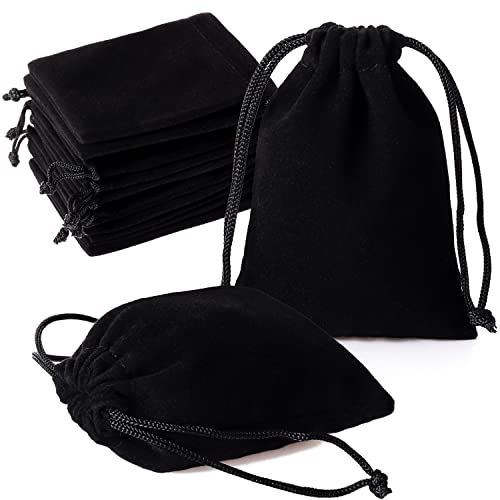 ENNIYU 20PCS Premium Velvet Bags with Drawstring, Black Jewelry bags Pouches Candy Bags, 3x4 Advent Calendar Bags Mini Dic...