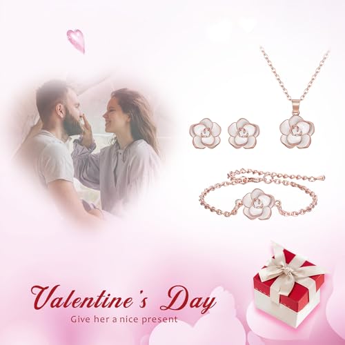 EleQueen Rose Flower Necklace Earrings Bracelet Set 14K Gold Plated Hypoallergenic Jewelry Sets Gift for Women