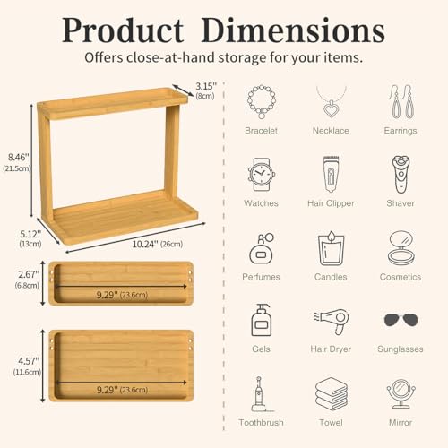 PEKER Bamboo Bathroom Organizer Countertop – Small Vanity Storage Shelf for Makeup, Perfume, Skincare – Natural Cosmetics ...