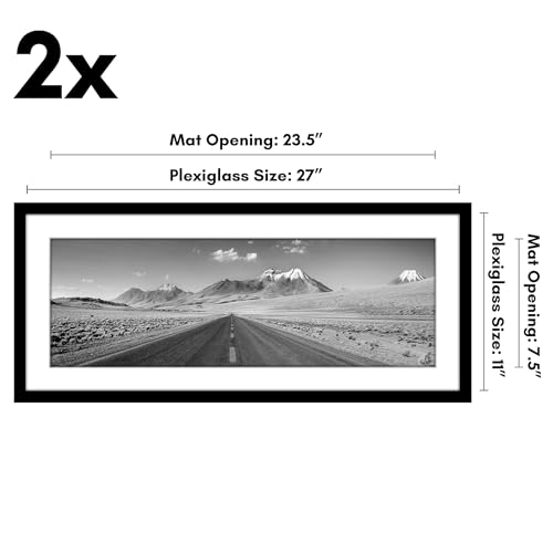 Americanflat 11x27 Picture Frame with Polished Plexiglass - Set of 2 - Use as 8x24 Frame with Mat or Display 11x27 Photo W...