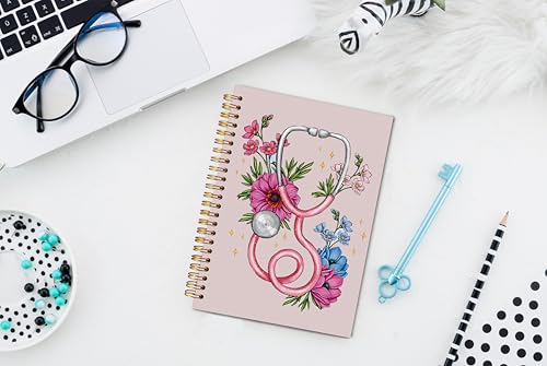 WNAGT Floral Stethoscope Nurse Spiral Notebook Journal 5.5x8.3, Nurse Appreciation Gifts for Women, Nursing Medical Office...