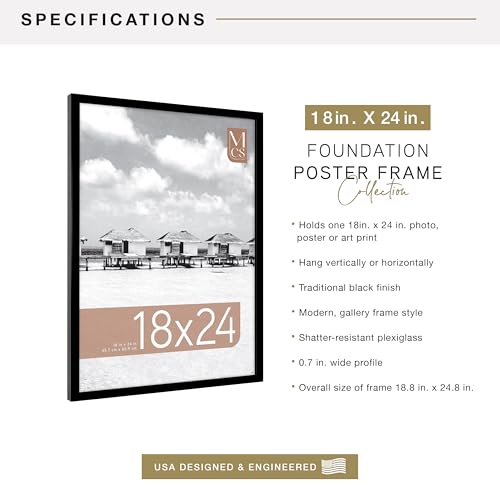 MCS Foundation 18x24 Poster Frame Traditional Black, Vertical & Horizontal Wall Hanging Large Picture Frame for Photos, Po...