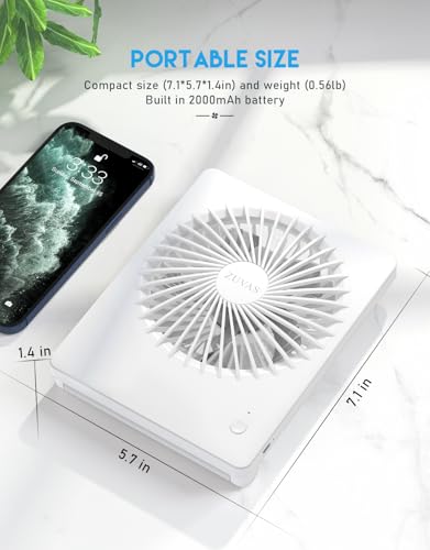 Zuvas Desk Fan Battery Operated Fan Rechargeable 180°Tilt Folding Personal Fan Ultra Quiet Small Portable 3 Speed Adjustab...
