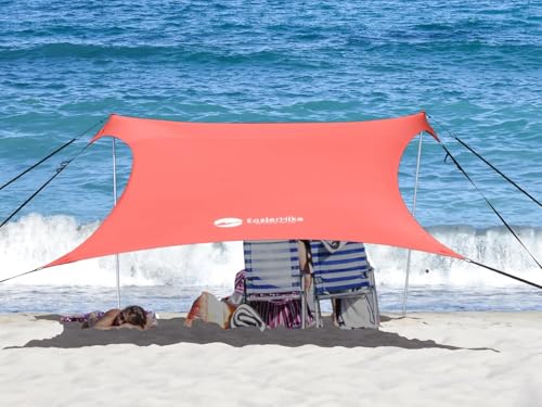easierhike Beach Canopy Windproof Design, Sun Shelter UPF50+ Portable Family Tent with 6 Sandbags Anchors 8x8 FT 2 Pole Po...