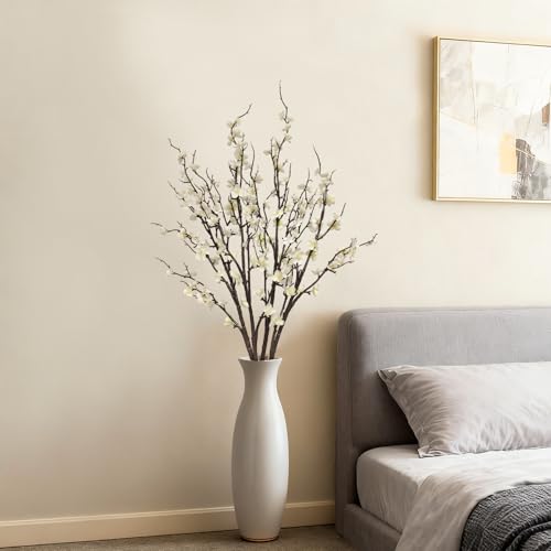 Cherica 4 Pcs Cherry Blossom Branches 39 Inch White Fake Flowers Spring Decorations for Home Decor, Artificial Flowers Lon...