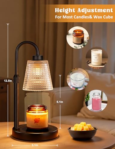 Candle Warmer Lamp with Timer, Dimmable Candle Warmer for Jar Candles, Height Adjustable Wax Melts Warmer, Birthday Gifts ...