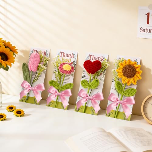 ONEHAUS Teacher Appreciation Gifts 12 Set, 36 Pcs Thank You Teachers Gifts in Bulk, Crochet Artificial Flowers with Teache...
