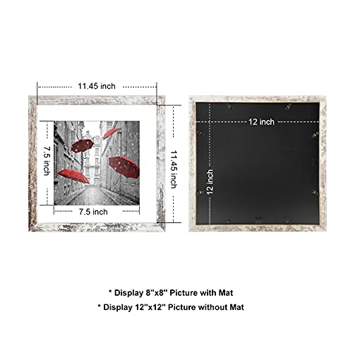 Finefrarm 12x12 Frame Matted to Display 8x8 Photos with Mat or 12 x 12 Pictures Without Mat Rustic Photo Frames Wall Art f...