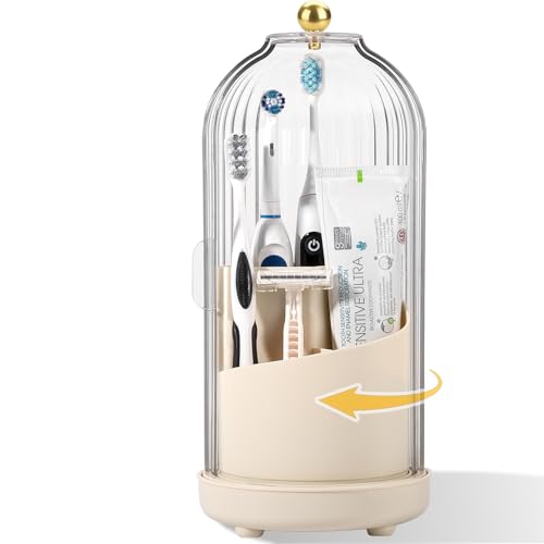 Rotating Toothbrush Holders with Cover, Dustproof Toothbrush Holder with Sliding Lid Electric Tooth Brush and Toothpaste O...