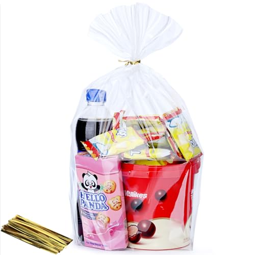 ZIMCEMS 50Pcs 12X16 inch Bottom Gusset Bags Clear Cellophane Gift Wrap Wrapping Plastic Large Cello Bags for Party Favors ...