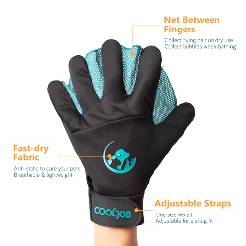 COOLJOB Patented Pet Grooming Gloves with Web, Reusable Washable Cleaning Brush Massage Hair Remover for Short Long Haired...