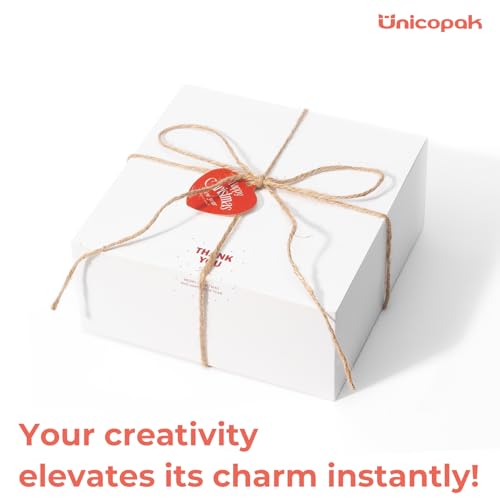 UnicoPak 6 Pack 8x8x3.5 White Gift Boxes Bulk, Gift Boxes with Lids for Presents for Birthday Wedding Bridesmaid Proposal ...