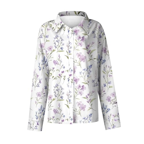 Long Sleeve Blouse for Women 2026 Spring Fall Button Up Floral Casual Loose Shirts
