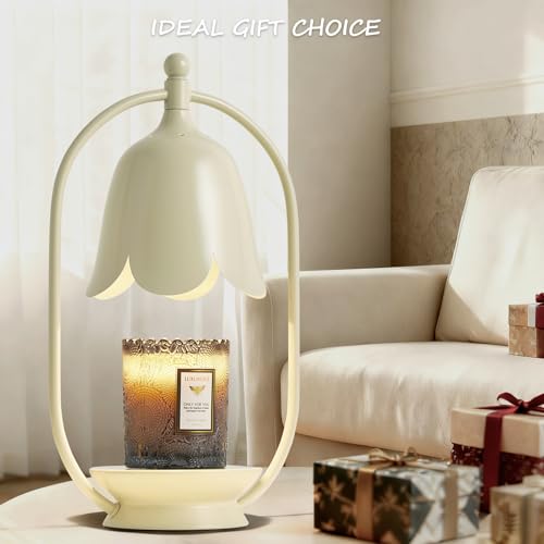 Mahbahole Beige Flower Candle Warmer Lamp, Christmas Gift New Year Present Wedding Lamp - Timer Dimmable, Bedroom House Ae...