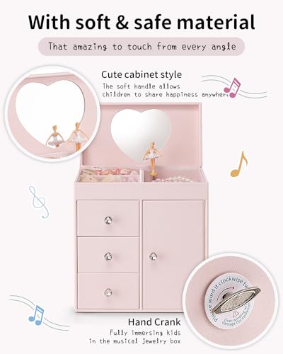 Vlando Musical Jewelry Box for Girls - Valentines Day Gift for Kid - Large Kid Music Box with Ballerina for Birthday Bedro...